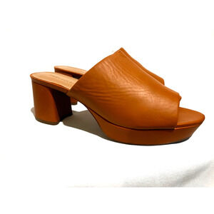 AEROSOLES Womens Cassy Slide Heeled Leather Sandal Dark Tan Sz 11 career comfort